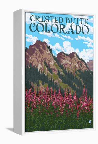Crested Butte, Colorado - Fireweed and Mountains-Lantern Press-Framed Stretched Canvas