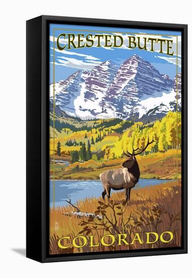 Crested Butte, Colorado - Maroon Bells and Elk-Lantern Press-Framed Stretched Canvas