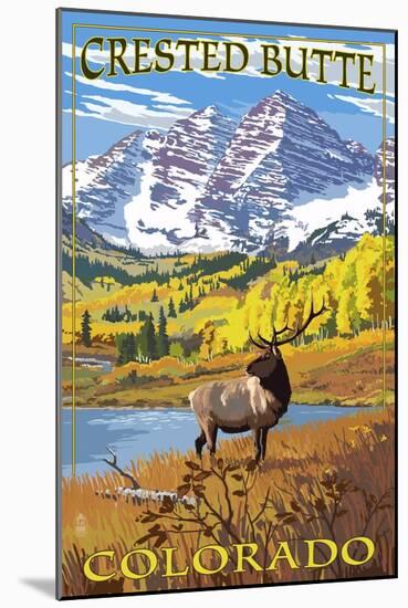 Crested Butte, Colorado - Maroon Bells and Elk-Lantern Press-Mounted Art Print