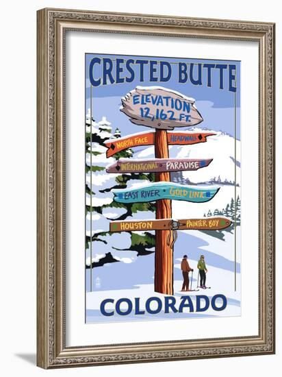 Crested Butte, Colorado - Ski Run Signpost-Lantern Press-Framed Art Print