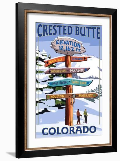 Crested Butte, Colorado - Ski Run Signpost-Lantern Press-Framed Art Print