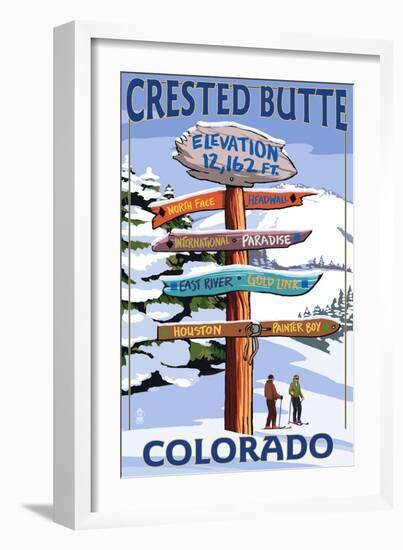 Crested Butte, Colorado - Ski Run Signpost-Lantern Press-Framed Art Print