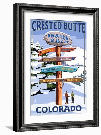 Crested Butte, Colorado - Ski Run Signpost-Lantern Press-Framed Art Print