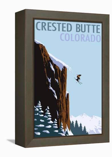 Crested Butte, Colorado - Skier Jumping-Lantern Press-Framed Stretched Canvas