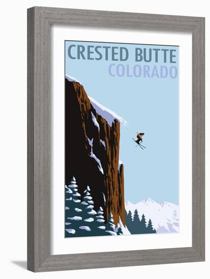 Crested Butte, Colorado - Skier Jumping-Lantern Press-Framed Art Print