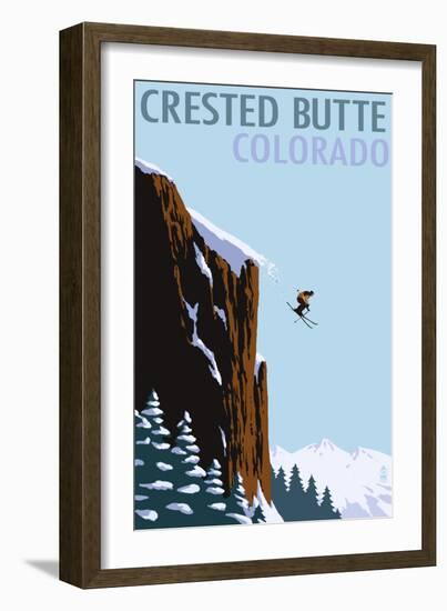 Crested Butte, Colorado - Skier Jumping-Lantern Press-Framed Art Print