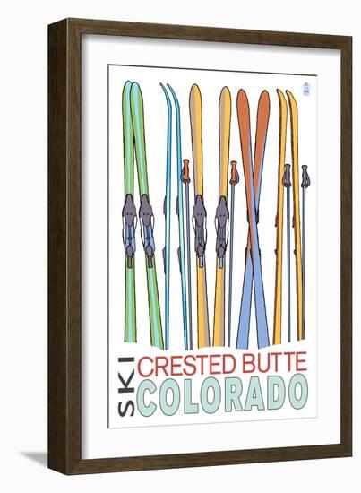 Crested Butte, Colorado - Skis in Snow-Lantern Press-Framed Art Print