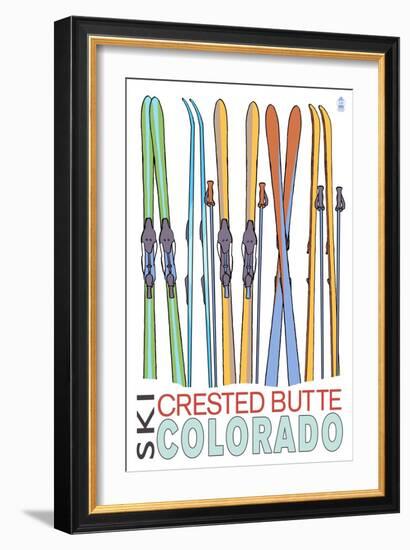 Crested Butte, Colorado - Skis in Snow-Lantern Press-Framed Art Print