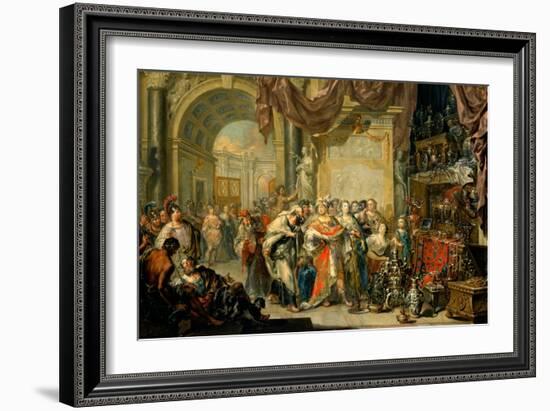 Cresus (596-546 Avant Jc) Montre Ses Tresors a Solon (640-558 Av. Jc)  - Croesus and Solon - Oil O-Johann Georg Platzer-Framed Giclee Print