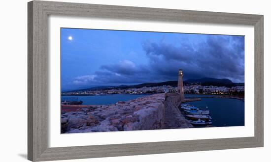 Crete, Rethimnon, Venetian Harbour, Evening Panorama, Moon-Catharina Lux-Framed Photographic Print