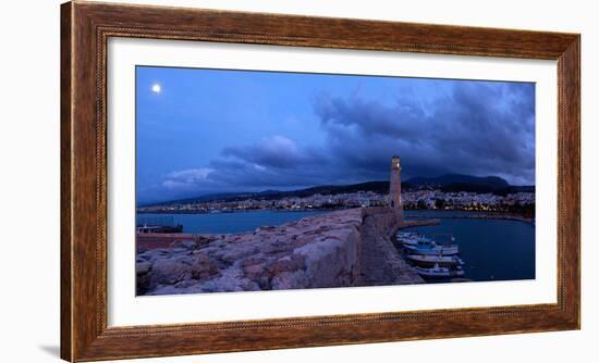 Crete, Rethimnon, Venetian Harbour, Evening Panorama, Moon-Catharina Lux-Framed Photographic Print