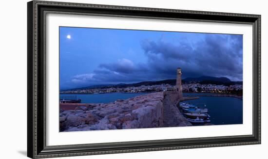 Crete, Rethimnon, Venetian Harbour, Evening Panorama, Moon-Catharina Lux-Framed Photographic Print