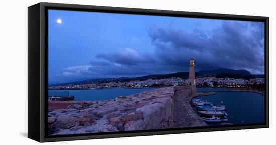 Crete, Rethimnon, Venetian Harbour, Evening Panorama, Moon-Catharina Lux-Framed Premier Image Canvas