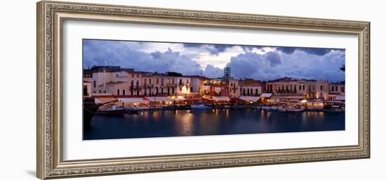 Crete, Rethimnon, Venetian Harbour, Evening Panorama-Catharina Lux-Framed Photographic Print