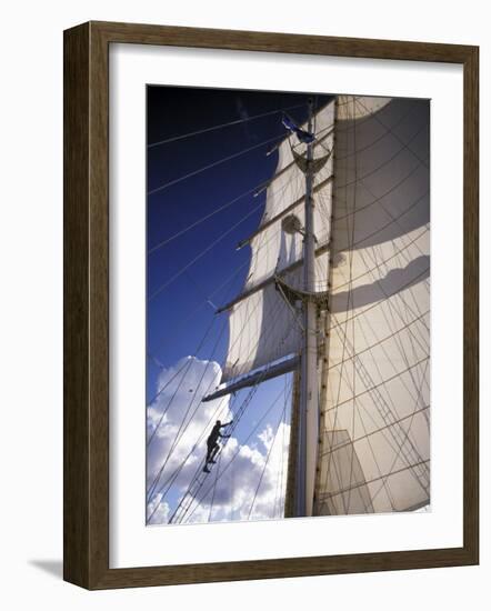 Crew Member Climbing Mast of the Star Clipper, Caribbean-Dave Bartruff-Framed Photographic Print