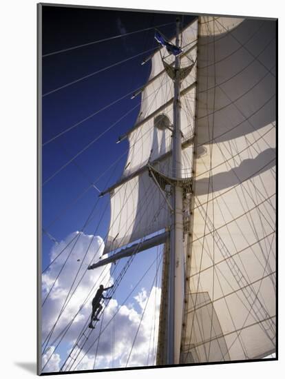 Crew Member Climbing Mast of the Star Clipper, Caribbean-Dave Bartruff-Mounted Photographic Print