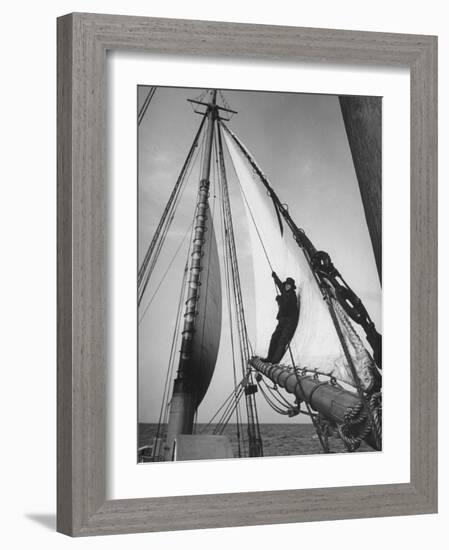 Crew Member Sailing a Pilot Boat in Boston Harbor-Carl Mydans-Framed Photographic Print