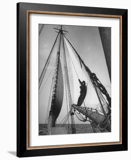 Crew Member Sailing a Pilot Boat in Boston Harbor-Carl Mydans-Framed Photographic Print