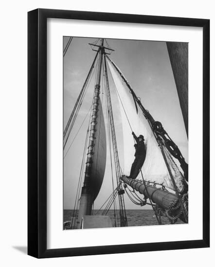 Crew Member Sailing a Pilot Boat in Boston Harbor-Carl Mydans-Framed Photographic Print