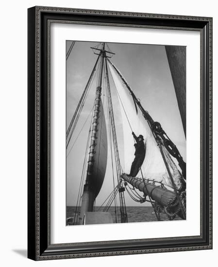 Crew Member Sailing a Pilot Boat in Boston Harbor-Carl Mydans-Framed Photographic Print