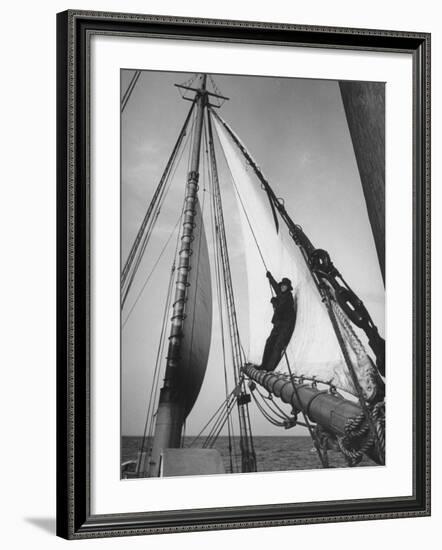 Crew Member Sailing a Pilot Boat in Boston Harbor-Carl Mydans-Framed Photographic Print