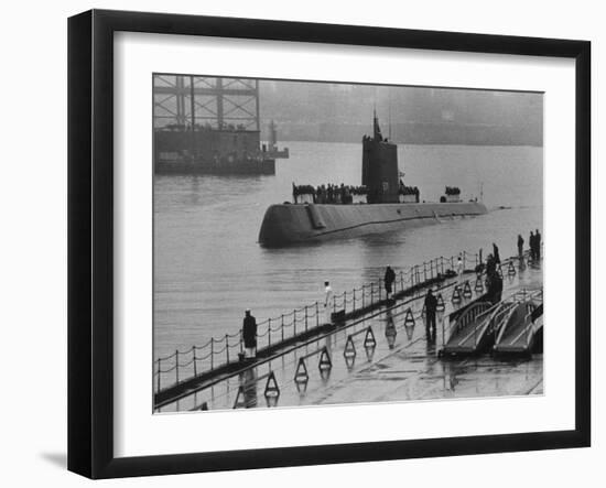 Crew Members Arriving on Nautilus Submarine after their Unpreceedented Voyage Beneath Polar Icecap-null-Framed Photographic Print