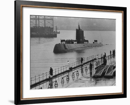 Crew Members Arriving on Nautilus Submarine after their Unpreceedented Voyage Beneath Polar Icecap-null-Framed Photographic Print