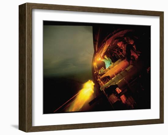 Crew of American AC47 Gunship Firing 7.62 MM Miniguns on a Night Mission During the Vietnam War-Larry Burrows-Framed Photographic Print