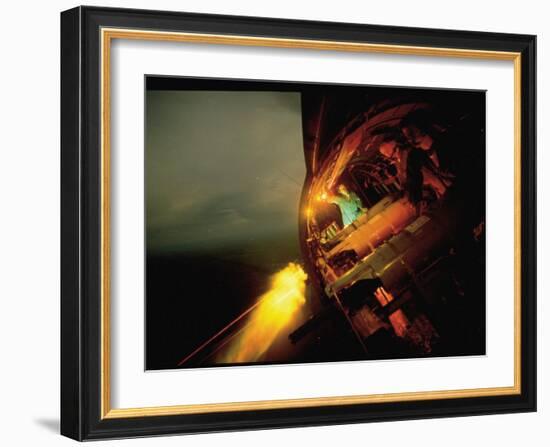 Crew of American AC47 Gunship Firing 7.62 MM Miniguns on a Night Mission During the Vietnam War-Larry Burrows-Framed Photographic Print