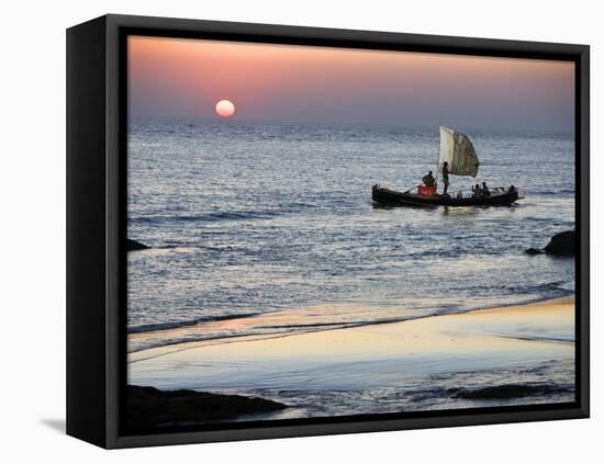 Crew of Fishing Boat Hurries Home to Sittwe as Sun Sets over the Bay of Bengal, Burma, Myanmar-Nigel Pavitt-Framed Premier Image Canvas