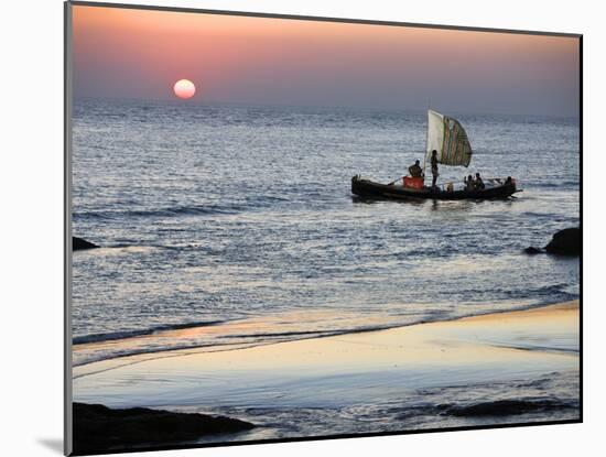 Crew of Fishing Boat Hurries Home to Sittwe as Sun Sets over the Bay of Bengal, Burma, Myanmar-Nigel Pavitt-Mounted Photographic Print