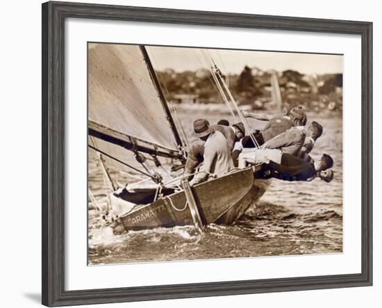 Crew of the "Arawatta" During the "Eighteen Footer" Race, Sydney Harbour, 9th April 1934-null-Framed Premium Photographic Print