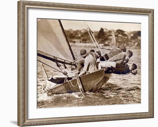 Crew of the "Arawatta" During the "Eighteen Footer" Race, Sydney Harbour, 9th April 1934-null-Framed Premium Photographic Print