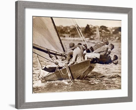 Crew of the "Arawatta" During the "Eighteen Footer" Race, Sydney Harbour, 9th April 1934-null-Framed Premium Photographic Print