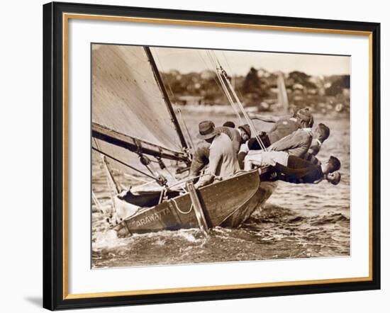 Crew of the "Arawatta" During the "Eighteen Footer" Race, Sydney Harbour, 9th April 1934-null-Framed Premium Photographic Print