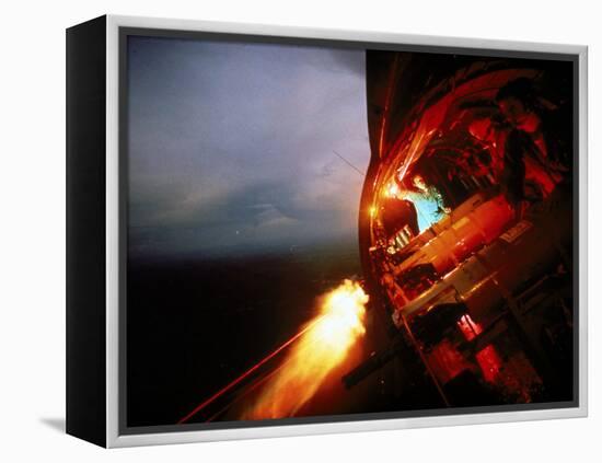 Crew of Us Ac-47 Plane Firing 7.62 Mm Ge Miniguns During Night Mission in Vietnam-Larry Burrows-Framed Premier Image Canvas