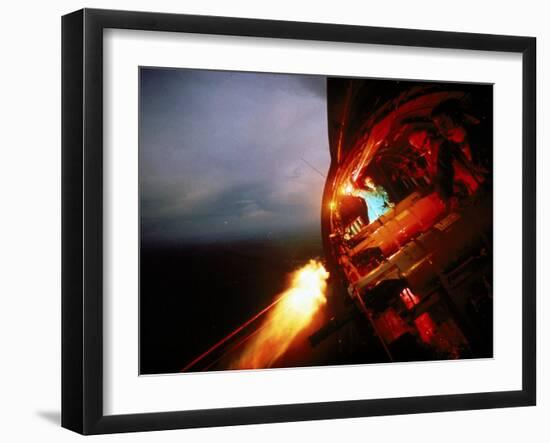 Crew of Us Ac-47 Plane Firing 7.62 Mm Ge Miniguns During Night Mission in Vietnam-Larry Burrows-Framed Photographic Print