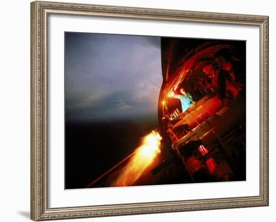 Crew of Us Ac-47 Plane Firing 7.62 Mm Ge Miniguns During Night Mission in Vietnam-Larry Burrows-Framed Photographic Print