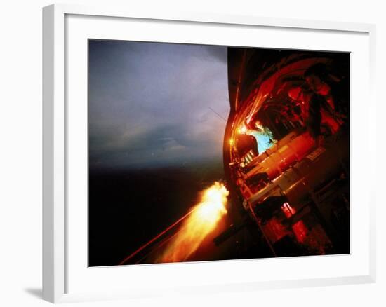 Crew of Us Ac-47 Plane Firing 7.62 Mm Ge Miniguns During Night Mission in Vietnam-Larry Burrows-Framed Photographic Print
