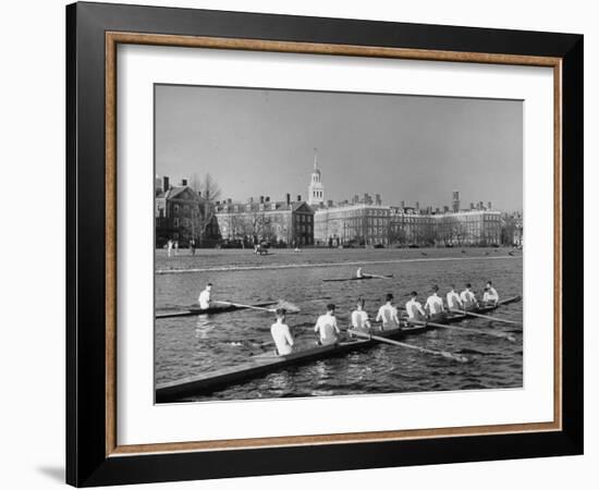 Crew Rowing on Charles River across from Harvard University Campus-Alfred Eisenstaedt-Framed Photographic Print