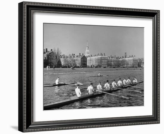 Crew Rowing on Charles River across from Harvard University Campus-Alfred Eisenstaedt-Framed Photographic Print