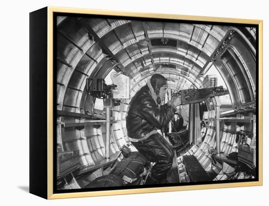 Crewman Poking His 50 Cal. Machine Gun Out of Side Window of B-17E Flying Fortress During WWII-Frank Scherschel-Framed Premier Image Canvas