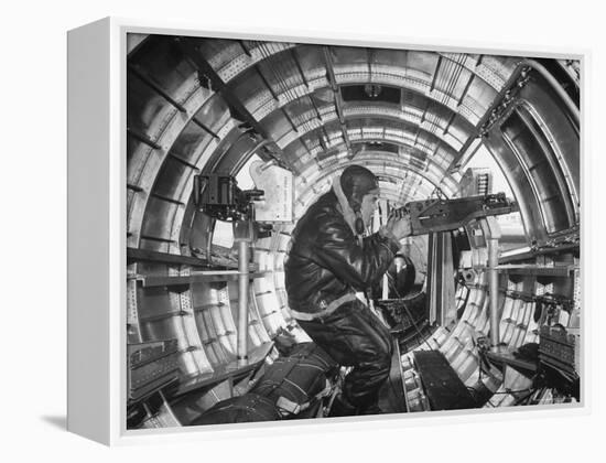 Crewman Poking His 50 Cal. Machine Gun Out of Side Window of B-17E Flying Fortress During WWII-Frank Scherschel-Framed Premier Image Canvas