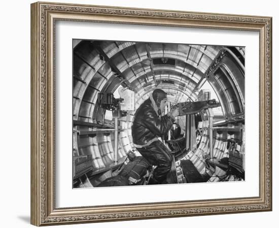 Crewman Poking His 50 Cal. Machine Gun Out of Side Window of B-17E Flying Fortress During WWII-Frank Scherschel-Framed Photographic Print