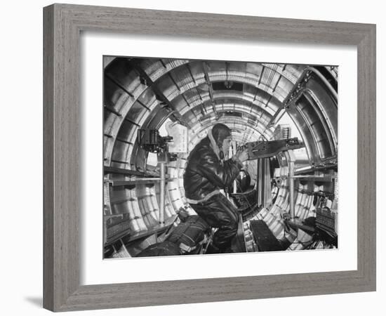 Crewman Poking His 50 Cal. Machine Gun Out of Side Window of B-17E Flying Fortress During WWII-Frank Scherschel-Framed Photographic Print