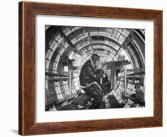 Crewman Poking His 50 Cal. Machine Gun Out of Side Window of B-17E Flying Fortress During WWII-Frank Scherschel-Framed Photographic Print