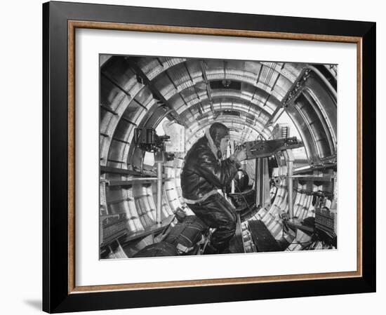 Crewman Poking His 50 Cal. Machine Gun Out of Side Window of B-17E Flying Fortress During WWII-Frank Scherschel-Framed Photographic Print