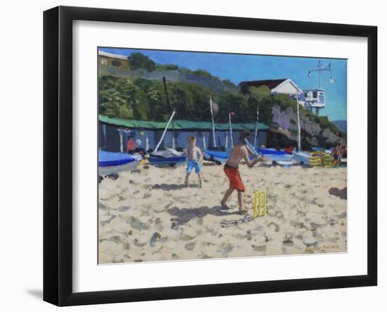 Cricket, and yellow stumps, Abersoch-Andrew Macara-Framed Giclee Print