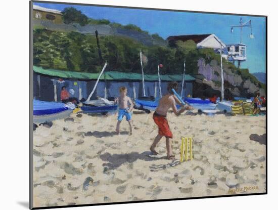 Cricket, and yellow stumps, Abersoch-Andrew Macara-Mounted Giclee Print