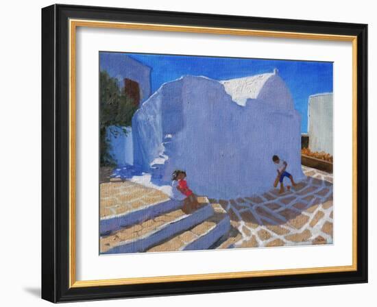 Cricket by the Church Wall, Mykonos-Andrew Macara-Framed Giclee Print